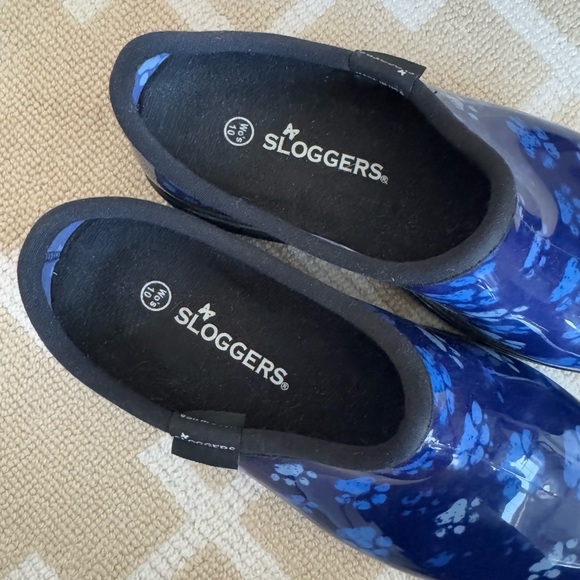 New Sloggers Waterproof Rain Garden Shoes Outdoor Blue Paw Print Slip On Size 10 - Picture 8 of 9